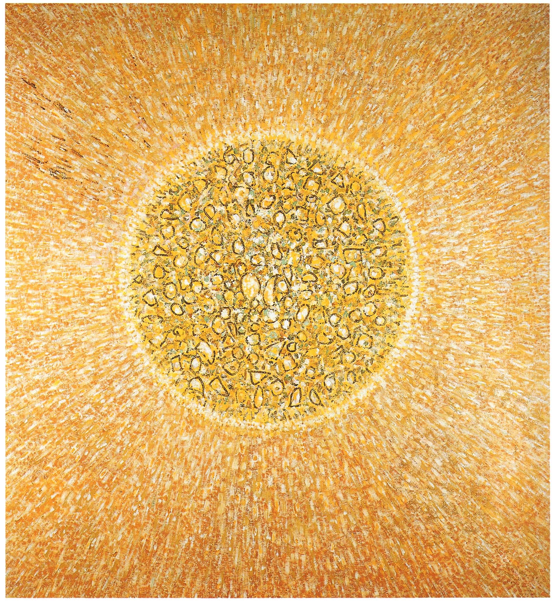 Golden Center, 1964, Oil on linen, 60 x 56 in. (152.4 x 142.2 cm)
– The Richard Pousette-Dart Foundation