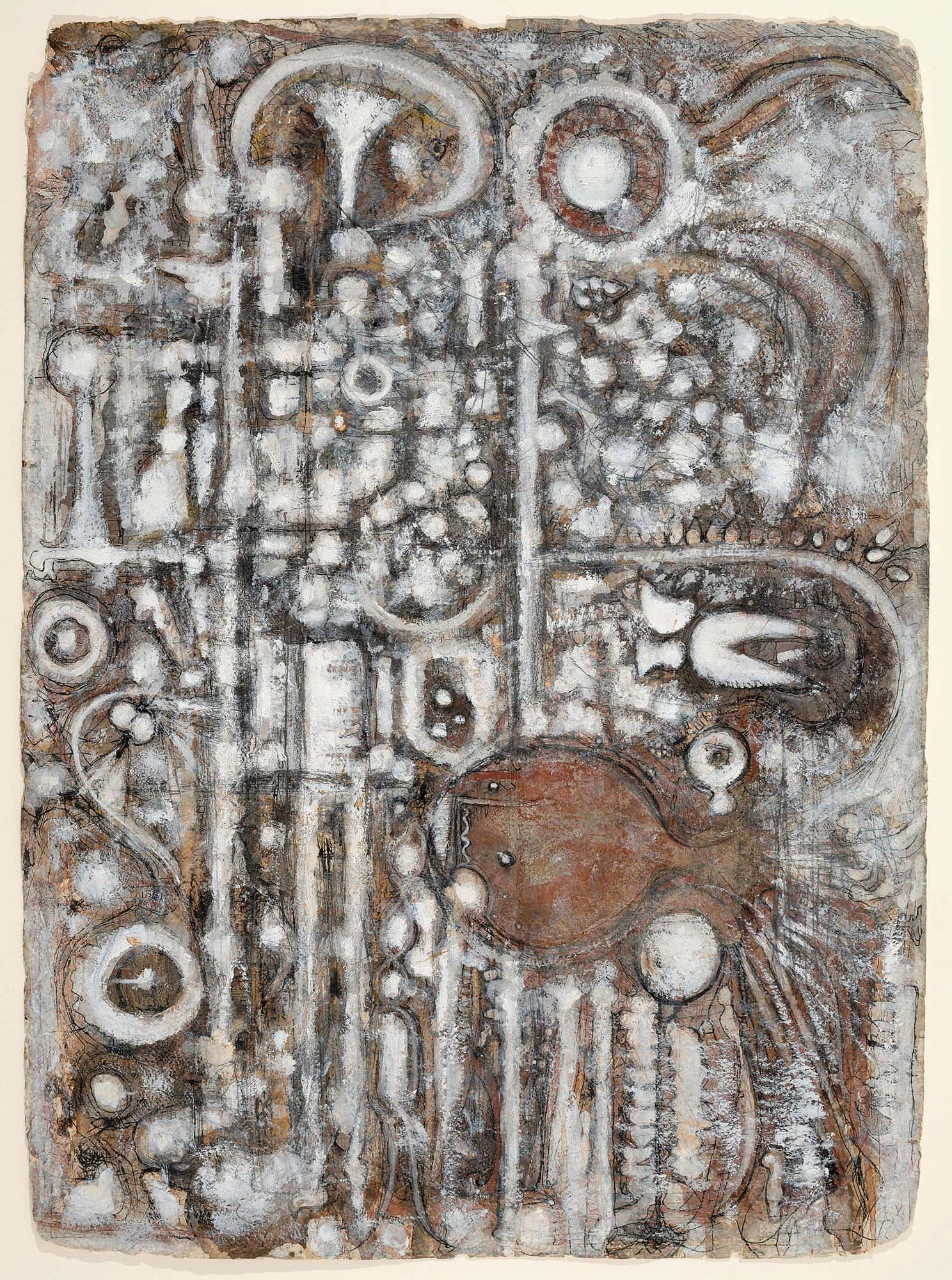 White Undulation, 1941–42, Pen ink, watercolor, gouache, and oil on wove paper, 31 x 23 in. (78.7 x 58.4 cm)
– The Richard Pousette-Dart Foundation
