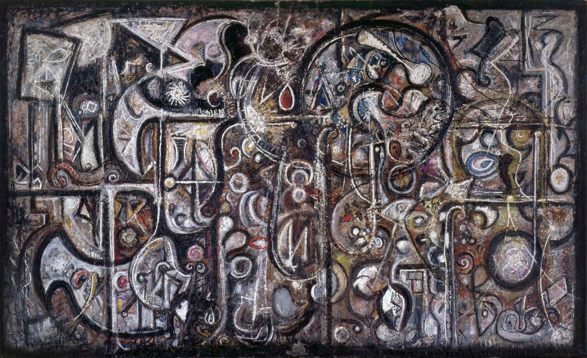 Symphony Number 1, The Transcendental, 1941–42, Oil on canvas, 86 x 140 1/2 in. (218.4 x 356.9 cm)
The Metropolitan Museum of Art, New York, Purchase, Lila Acheson Wallace Gift (1996.367)
– The Richard Pousette-Dart Foundation