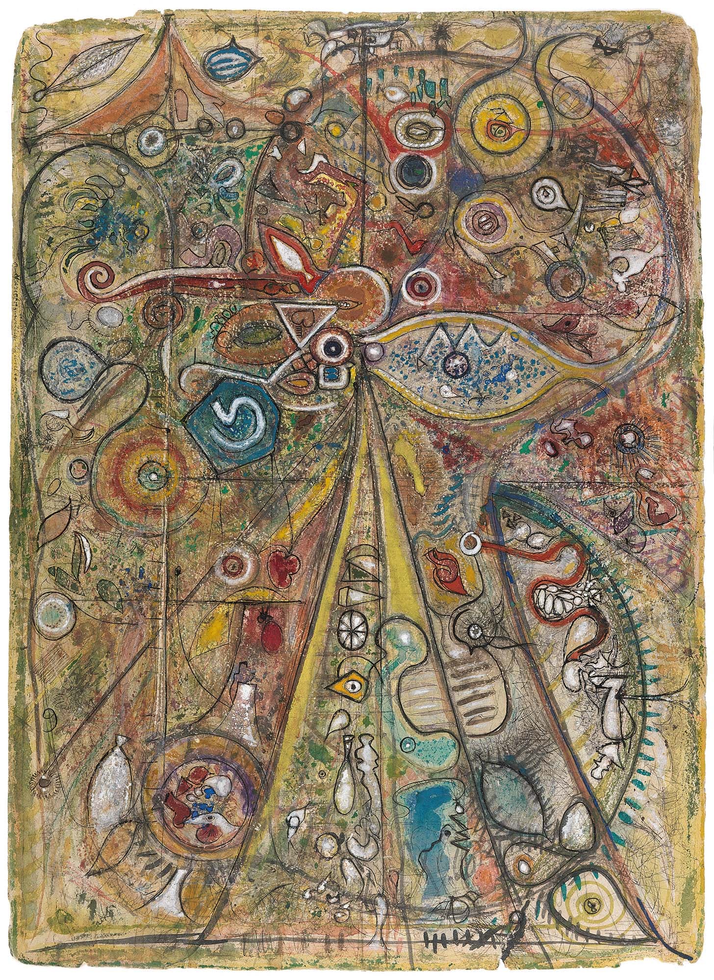 Sea World, 1943–44, Watercolor gouache, graphite, and ink on handmade paper on handmade wove paper, 31 3/4 x 23 in. (80.6 x 58.4 cm)
Fine Arts Museums of San Francisco: Legion of Honor, San Francisco, Ca., Achenbach Foundation for Graphic Arts, gift from the Estate of Richard Pousette-Dart (2005.121.1)
 – The Richard Pousette-Dart Foundation