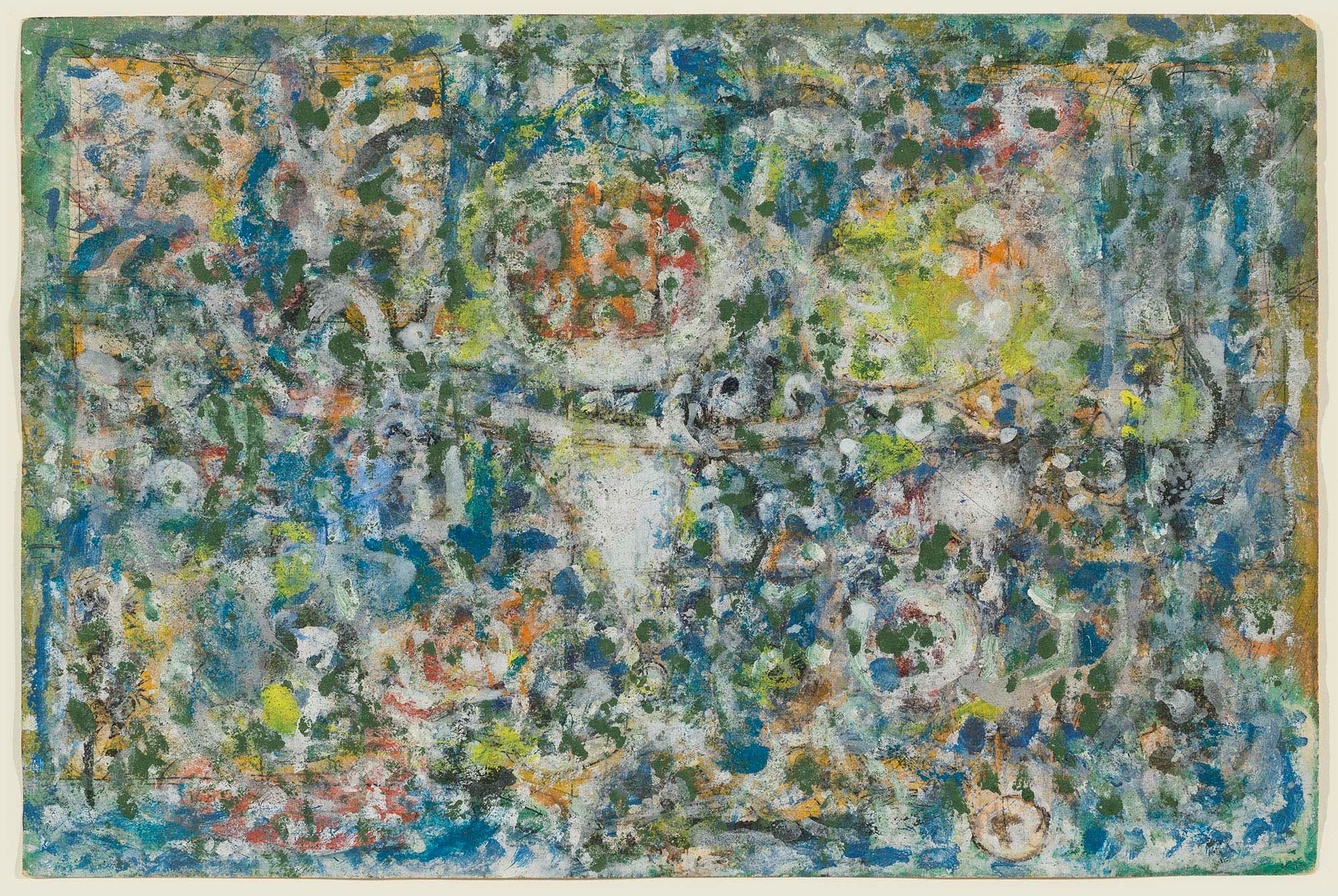 Dance of Spring (Nebulous Garden), c. 1960, Gouache, watercolor, ink and graphite on paper, 11 7/8 x 17 7/8 in. (30.2 x 45.4 cm)
– The Richard Pousette-Dart Foundation