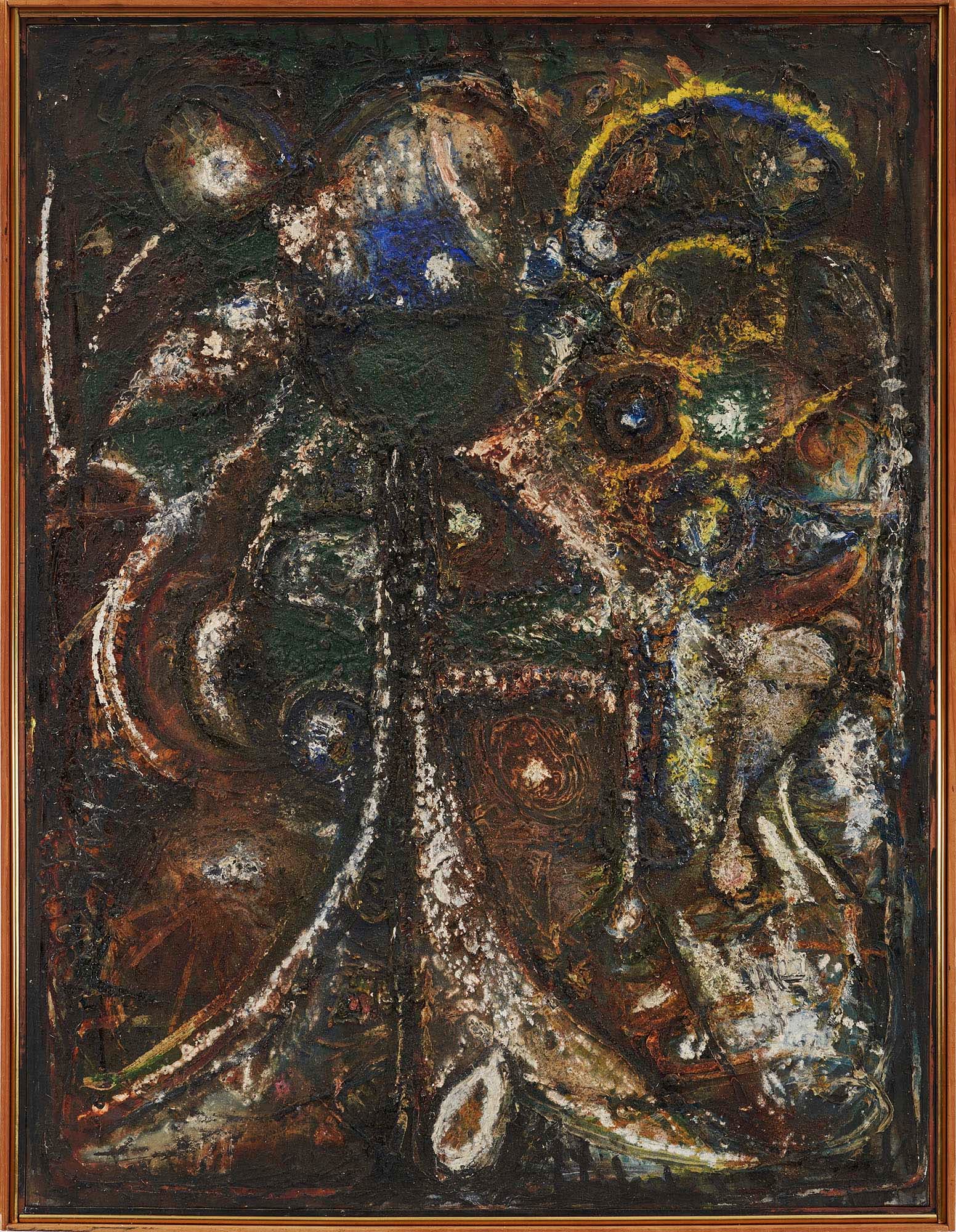 Sombre Fusion, 1943, Oil on linen, 43 x 33 in. (109.2 x 83.8 cm)
– The Richard Pousette-Dart Foundation