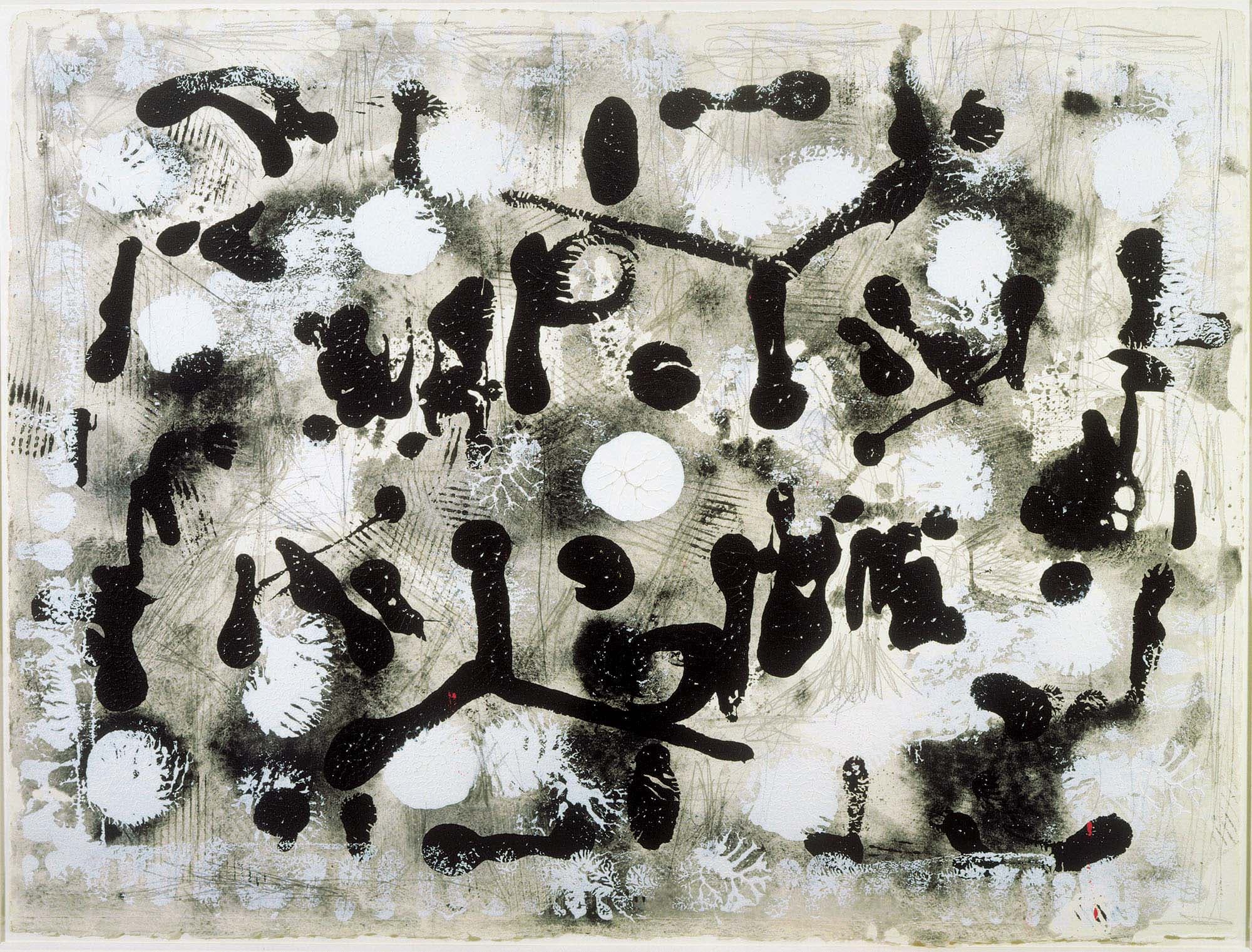 Immortal Prints, 1978, Acrylic and graphite on paper, 22 1/2 x 30 in. (57.2 x 76.2 cm)
The Phillips Collection, Washington, D.C., Gift of Luther W. Brady (2009.012.0001)
– The Richard Pousette-Dart Foundation