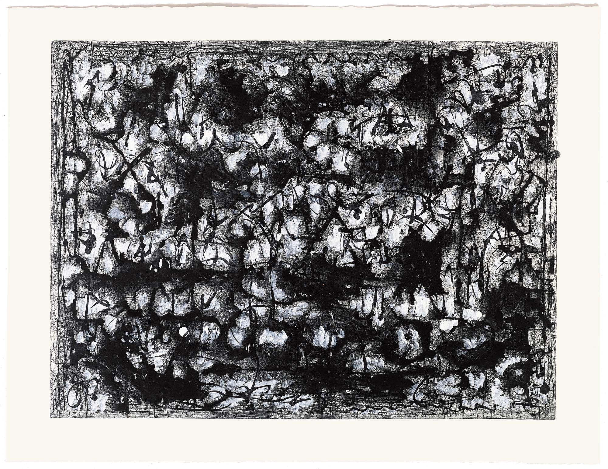 Black and White Landscape, 1979, Etching with acrylic, 18 x 23 7/8 in. (45.7 x 60.6 cm), Plate: 17 3/4 x 23 3/4 in. (45.1 x 60.3 cm)
Sheet: 22 1/8 x 31 in. (56.2 x 78.7 cm)
– The Richard Pousette-Dart Foundation