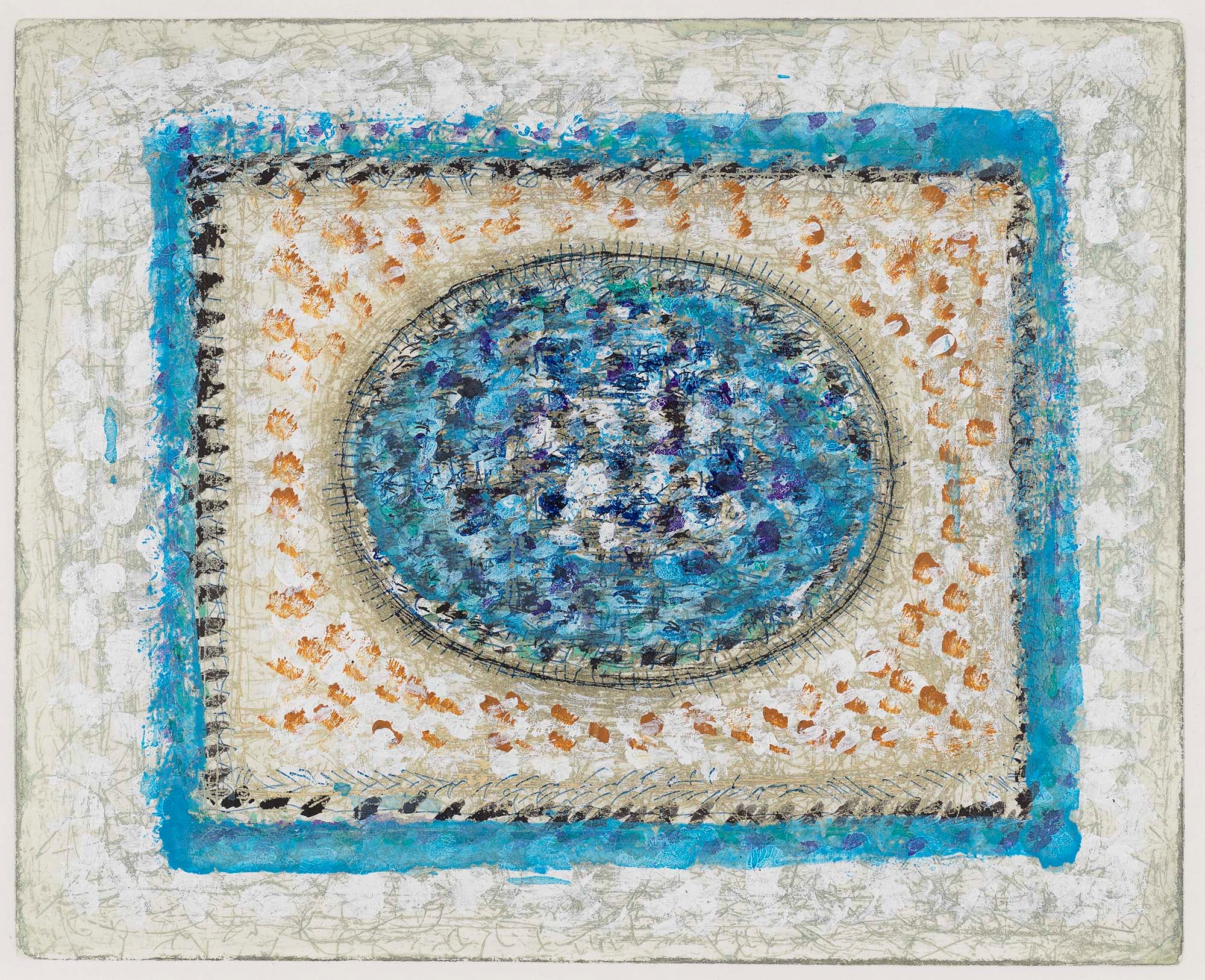 Blue Sonata, 1980, Etching with acrylic, Plate: 8 x 9 7/8 in. (20.3 x 25.1 cm), Sheet: 13 5/8 x 16 5/8 in. (34.6 x 42.2 cm)
– The Richard Pousette-Dart Foundation