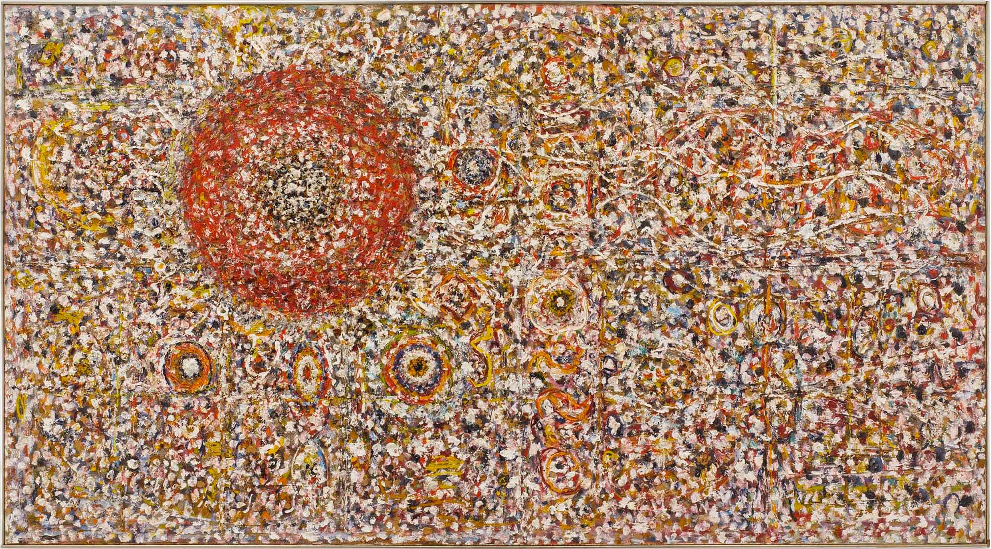 From the Flaming Suns, 1960–64, Oil on linen, 66 x 96 in. (167.6 x 243.8 cm)
– The Richard Pousette-Dart Foundation