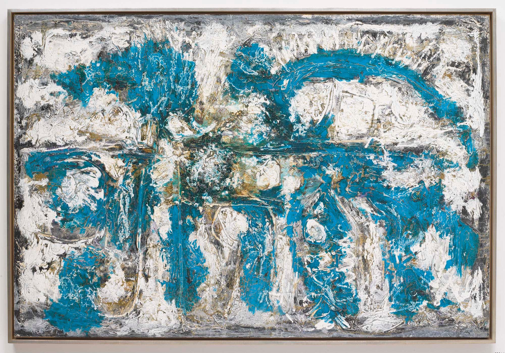Blue Amorphous #4, 1962, Oil on canvas, 51 x 75 1/2 in. (129.5 x 191.8 cm)
– The Richard Pousette-Dart Foundation