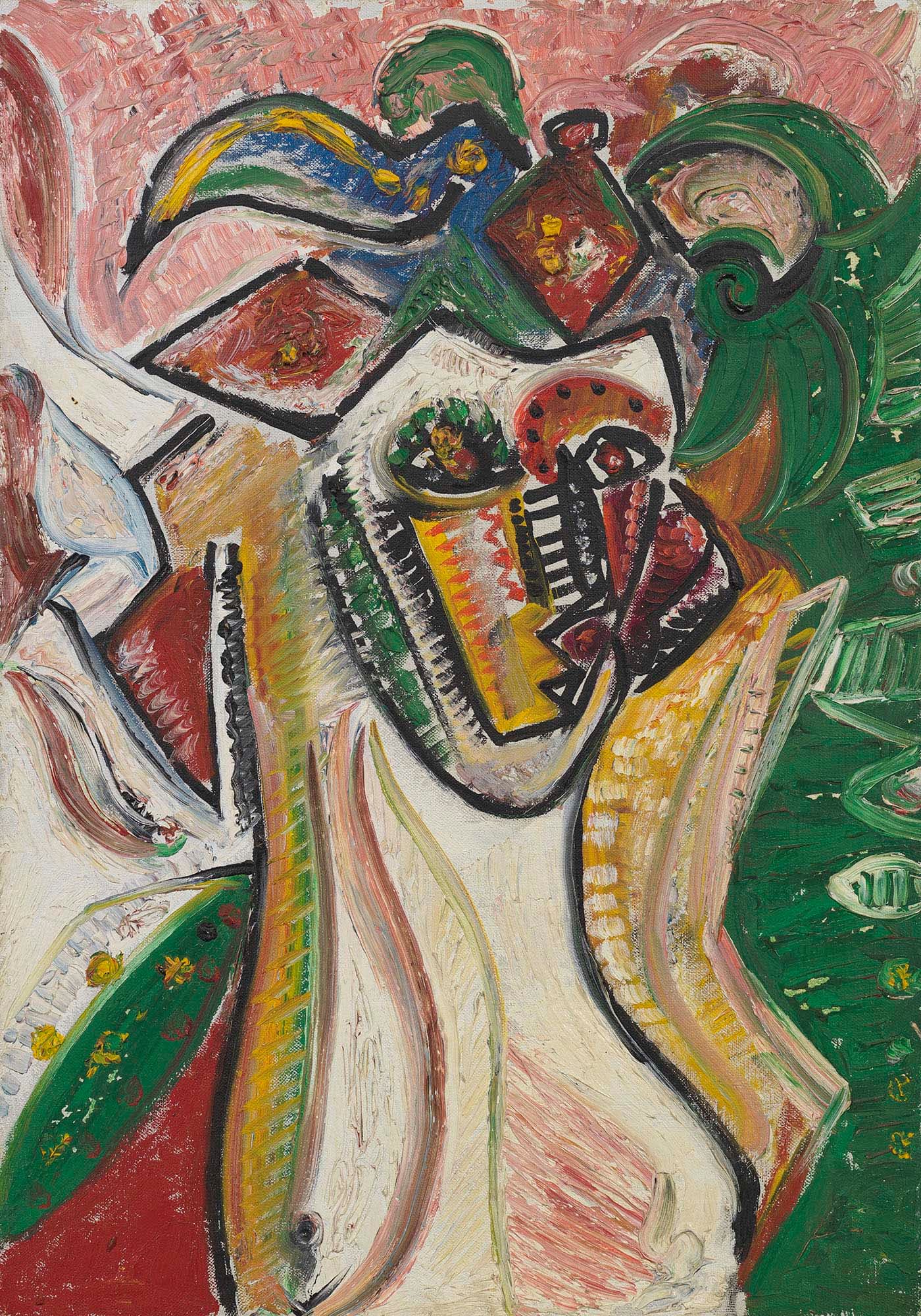 Woman with Bird, c. 1937, Oil on linen, 20 x 14 in. (50.8 x 35.6 cm)
– The Richard Pousette-Dart Foundation