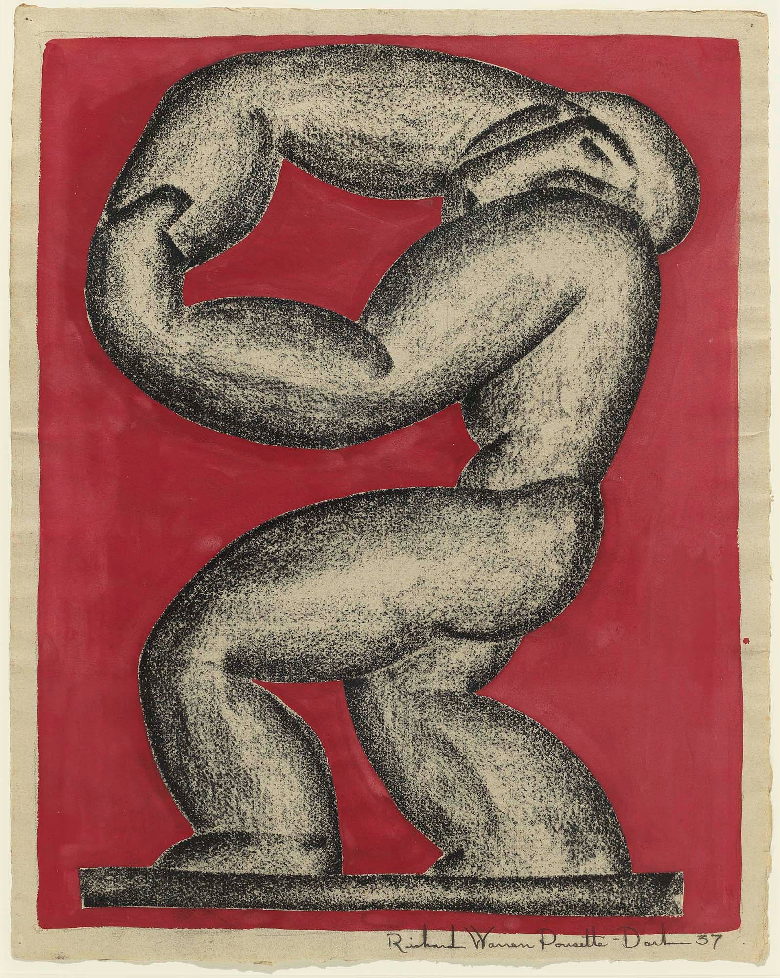 The Dance IV, 1937, Conté and gouache on paper, 22 3/4 x 18 in. (57.8 x 45.7 cm)
– The Richard Pousette-Dart Foundation