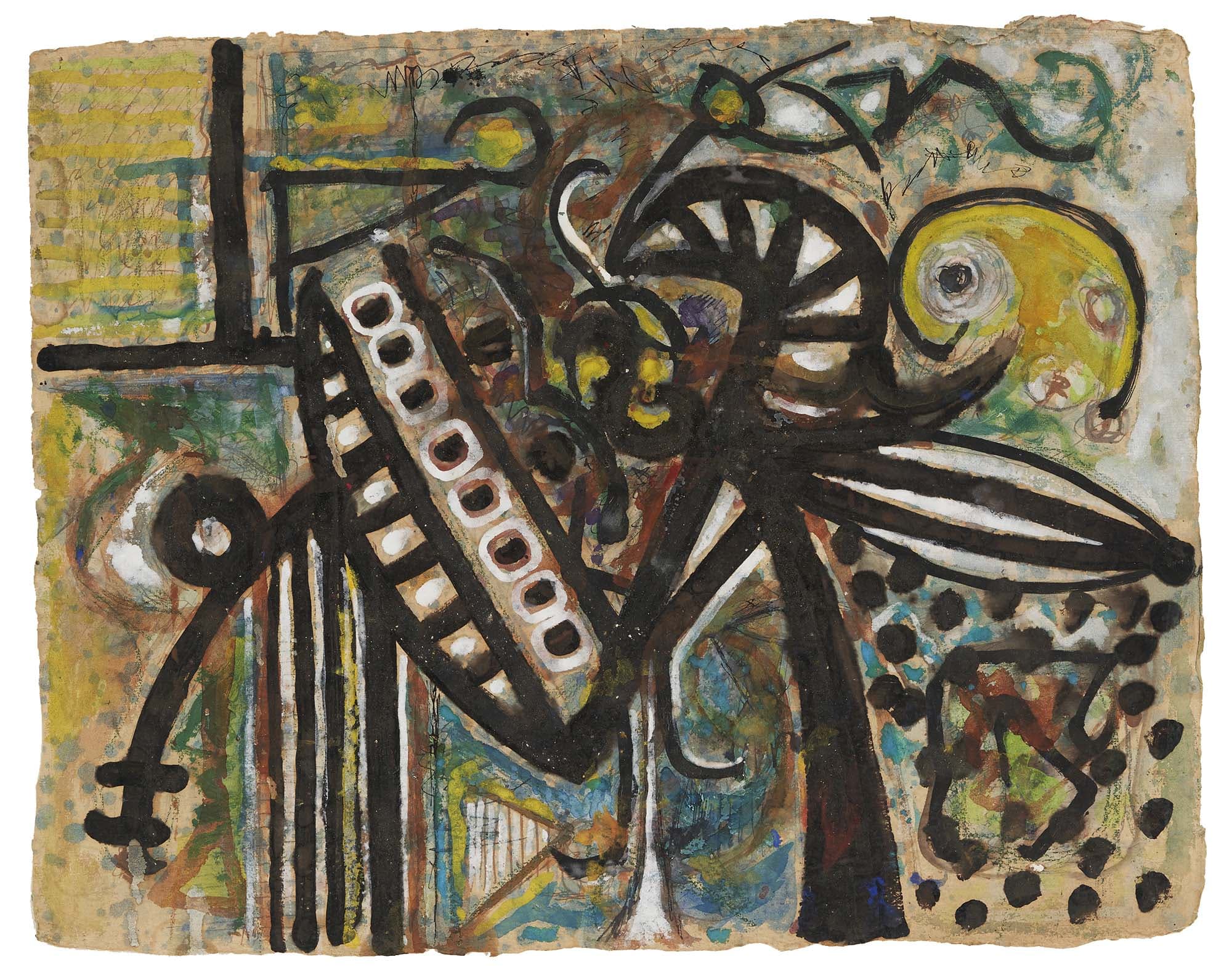 Archaic Dream, 1940, Ink graphite, oil, gesso on paper, 17 1/2 x 22 1/4 in. (44.4 x 56.5 cm)
– The Richard Pousette-Dart Foundation