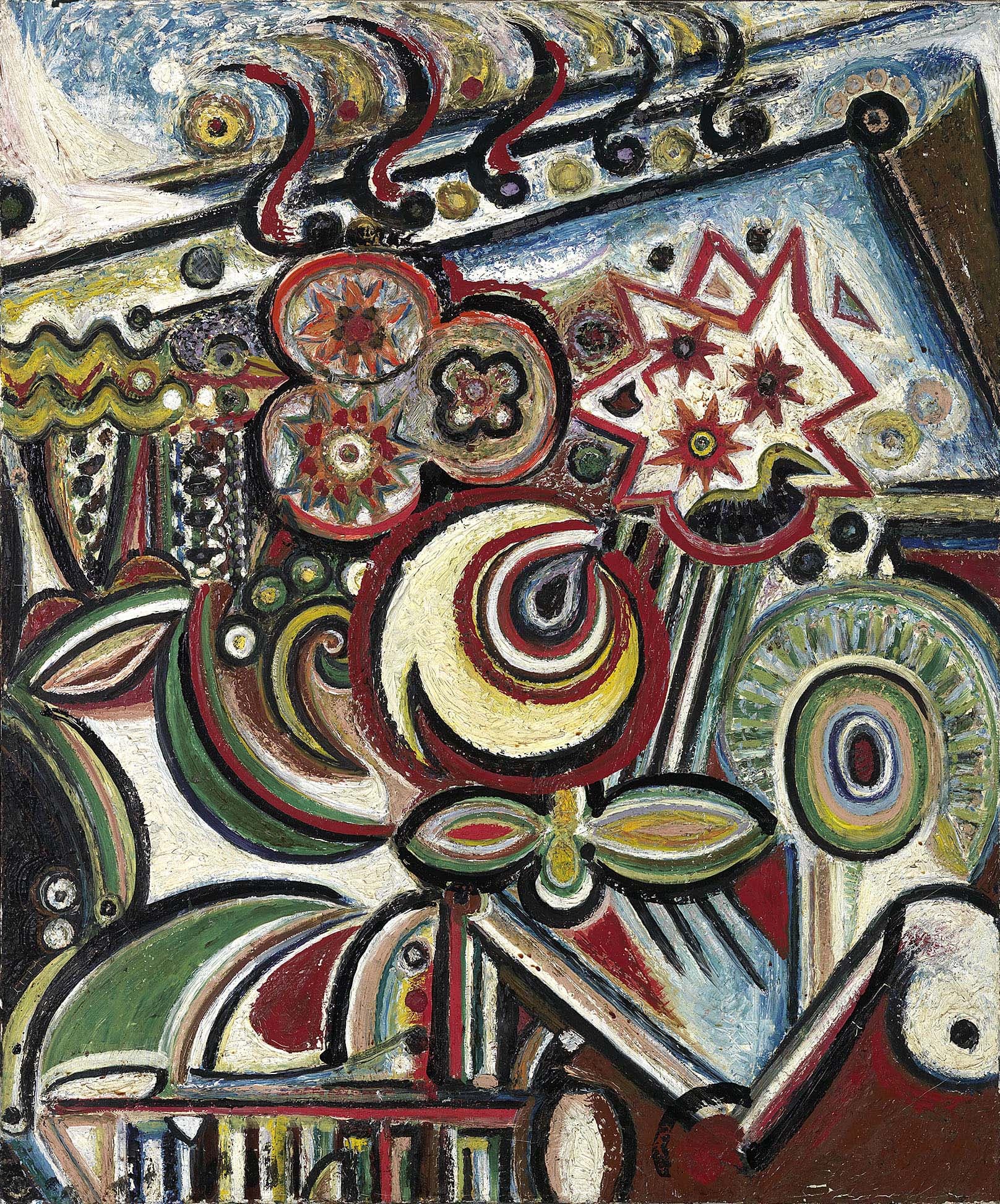 Play of Fire, 1944, Oil on canvas, 36 1/4 x 30 in. (92.1 x 76.2 cm)
Smith College Museum of Art, Northampton, MA, Gift of Jonathan Marshall (1955:17)
– The Richard Pousette-Dart Foundation