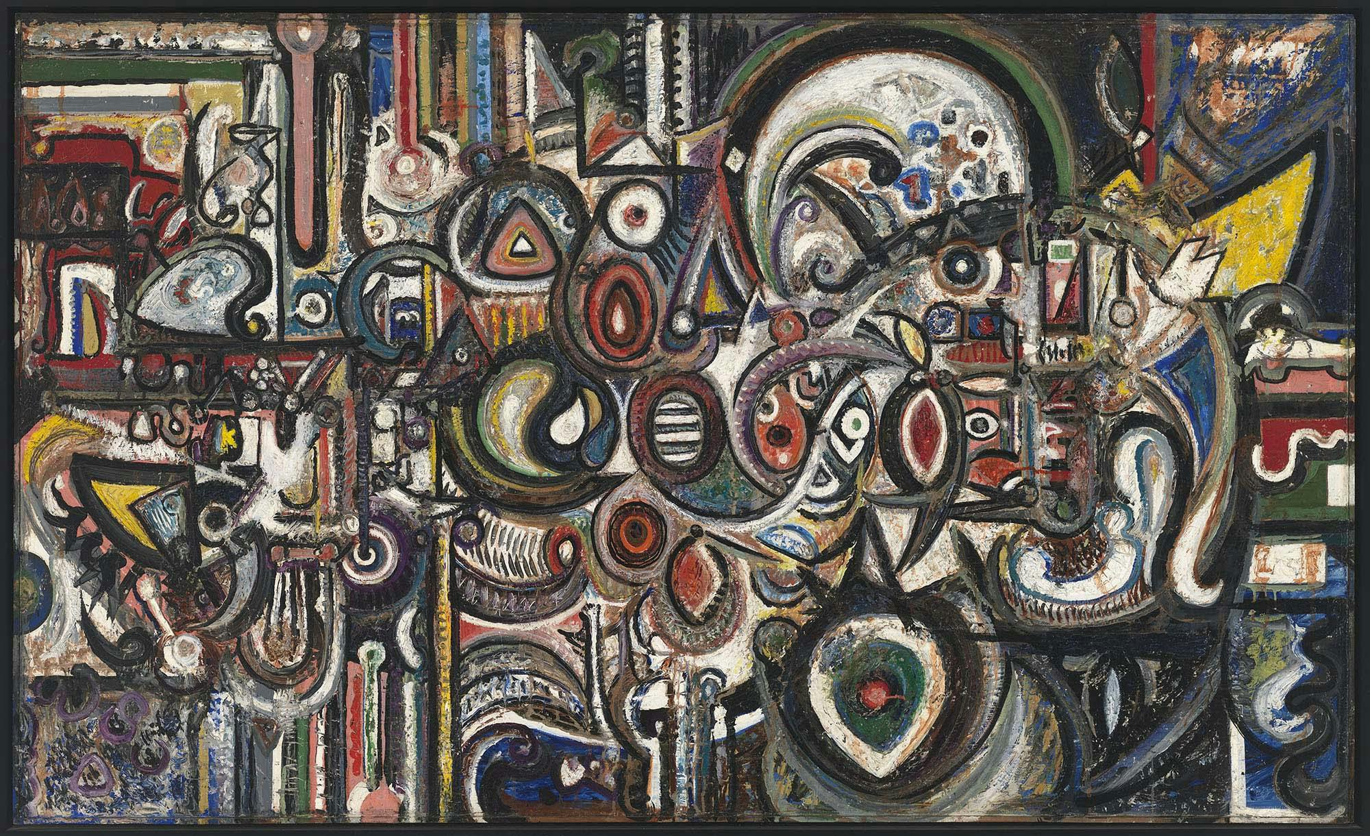 Within the Room
1942
Oil on canvas, with wood frame
36 x 60 in. (91.4 x 152.4 cm)
Whitney Museum of American Art, New York, 50th Anniversary gift of the artist (2014.99)
 – The Richard Pousette-Dart Foundation