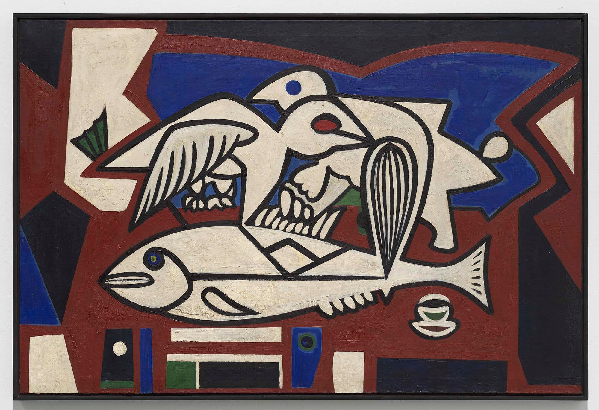 Birds and Fish, 1939, Oil on linen, 39 1/2 x 60 in. (100.3 x 152.4 cm)
– The Richard Pousette-Dart Foundation